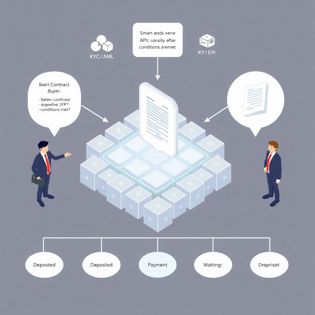 Digital escrow services on blockchain with automated compliance for secure deals